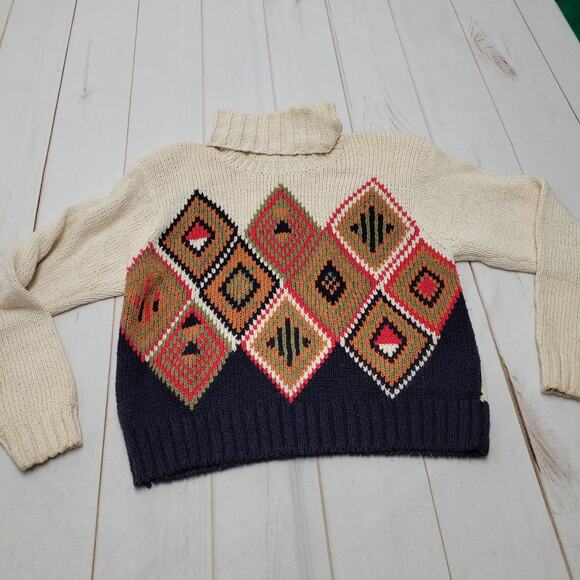 Vintage Jeanne Pierre knit diamond southwestern aztec turtleneck sweater art - Picture 2 of 10